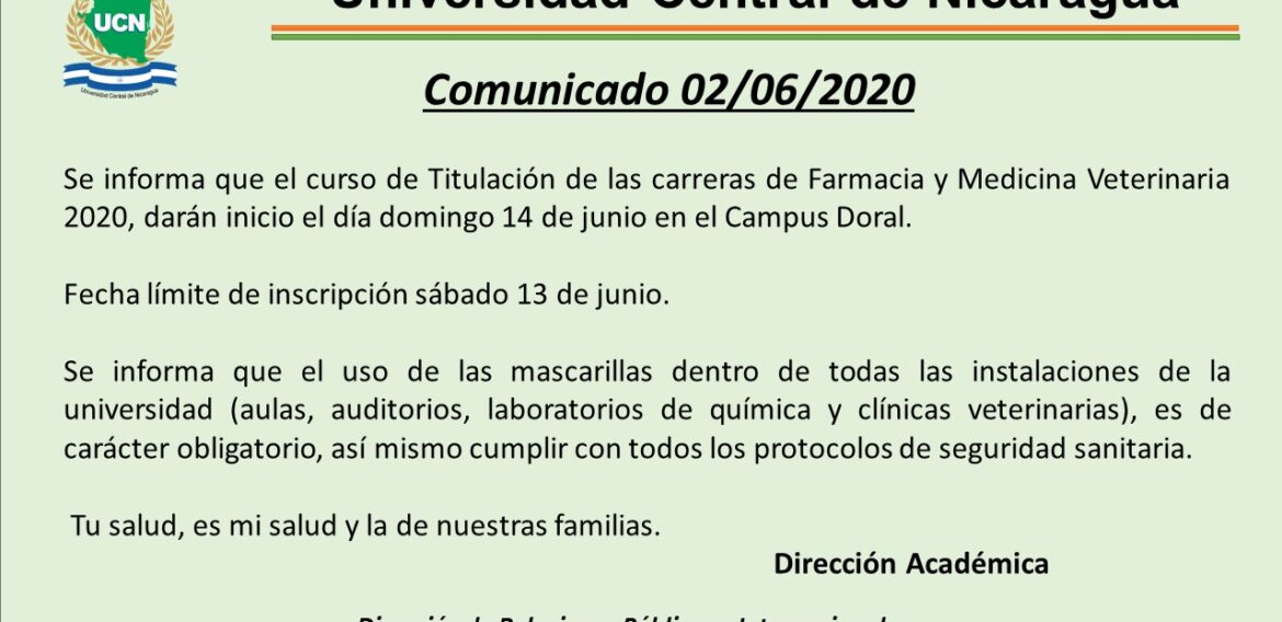 COMUNICADO DE CURSOS DE TITULACION VETERINARIA Y FARMACIA