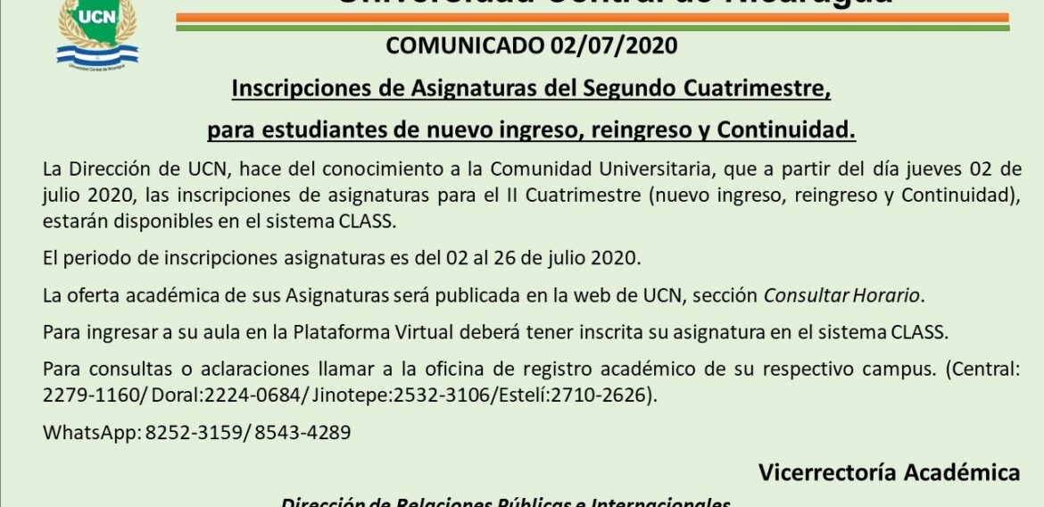 Inscripciones de asignaturas del segundo cuatrimestre