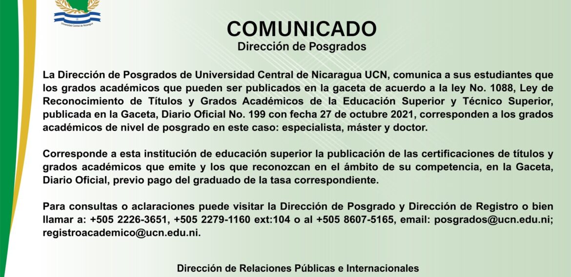 Comunicado Dirección de Posgrados